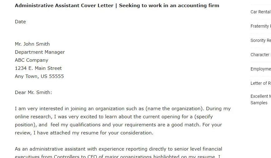 10+ Sample Administrative Assistant Cover Letters