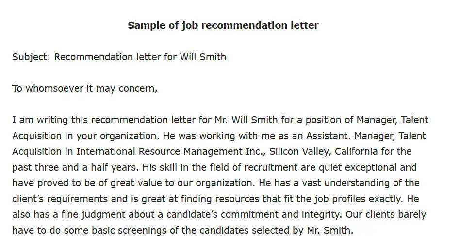 Letter Of Recommendation Sample For Job from cecereads.com