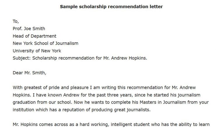 Sample Letter Of Recommendation For Scholarship from cecereads.com