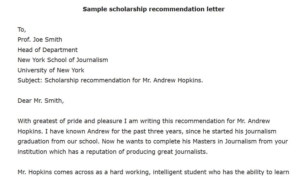 Sample Recommendation Letter For Scholarship from cecereads.com